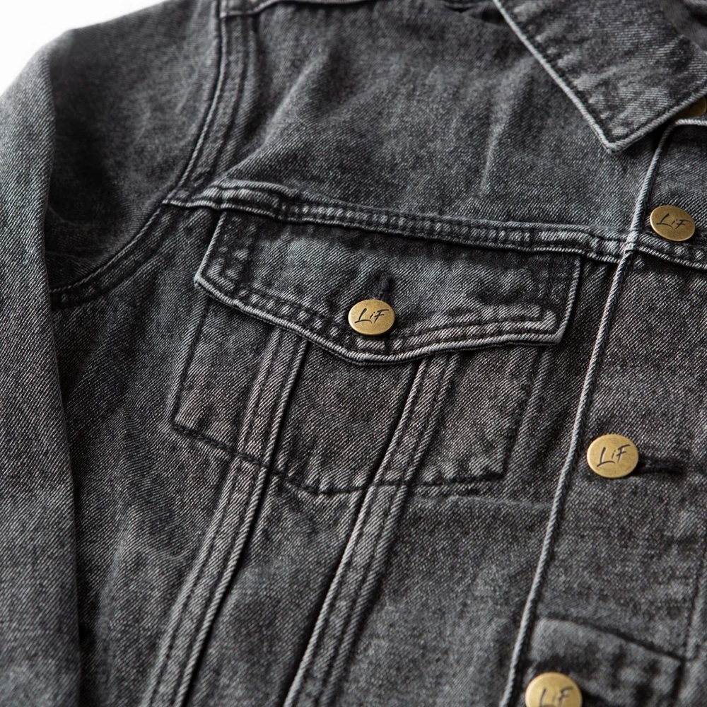 Love In Faith Vintage Washed Faith Cross Denim Jacket Embroidered Black - Picture 4 of 8